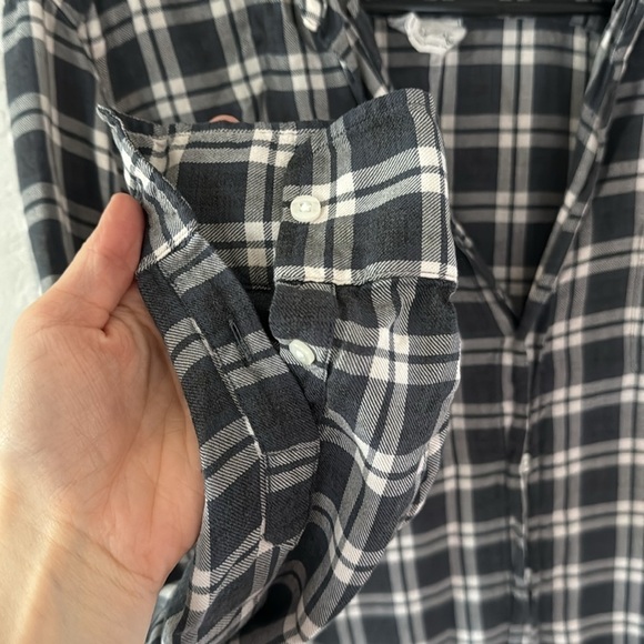 Frank & Eileen Eileen Plaid Charcoal Gray Long Sleeve Button Down Modal XXS - Picture 8 of 9